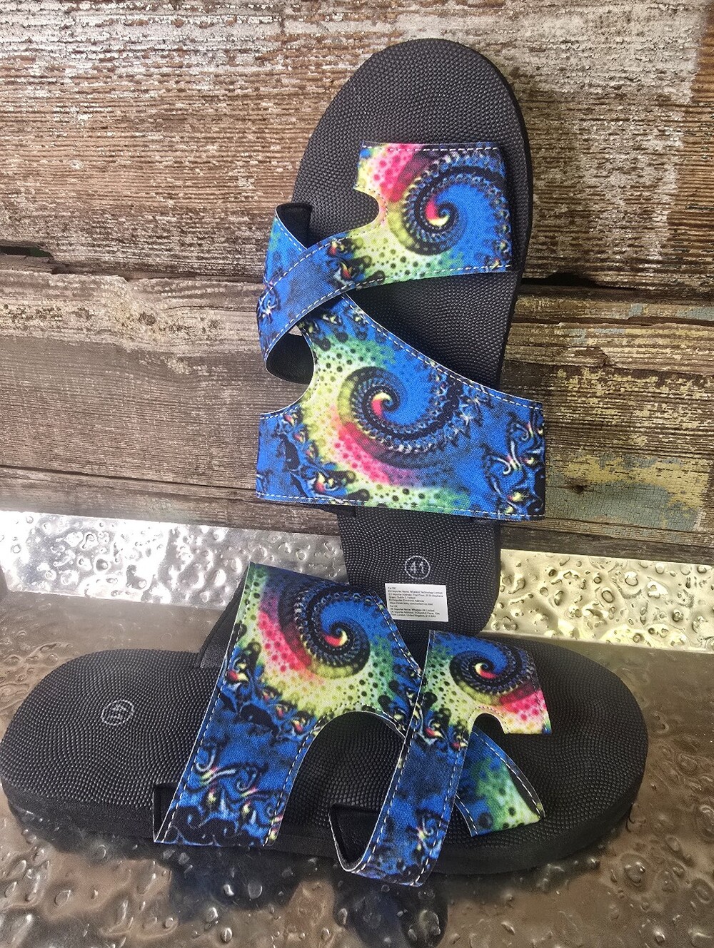 Colorful Spiral Print Slide Sandals, Size 41  (9.5), NEW